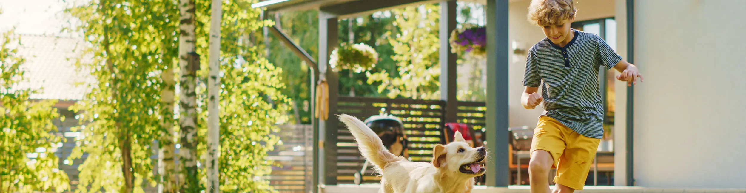 Boy playing with dog in the backyard - Ja-Roy Pest Control serving Baton Rouge & Covington