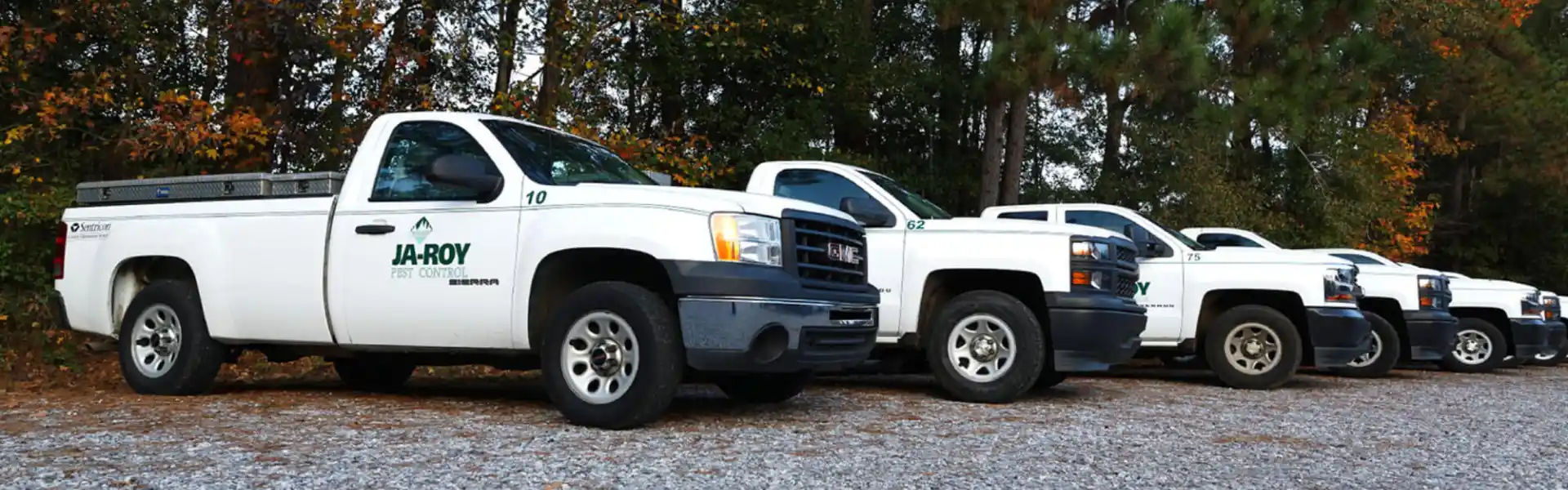 Ja-Roy Pest Control trucks. Contact Ja-Roy for your pest control needs today.