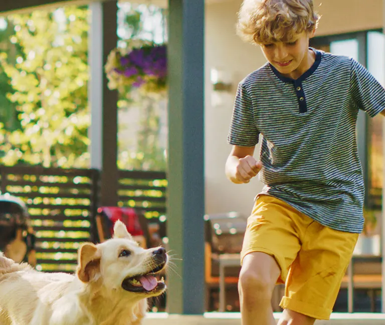 Boy playing with dog in the backyard - Ja-Roy Pest Control serving Baton Rouge & Covington