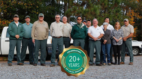 Staff celebrating over 20 years of service at Ja-Roy Pest Control; Covington, LA