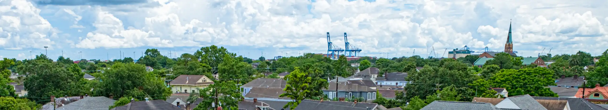 An aerial view of residential homes near a port. Call Ja-Roy today if you need exterminators to inspect your home or business for pests.